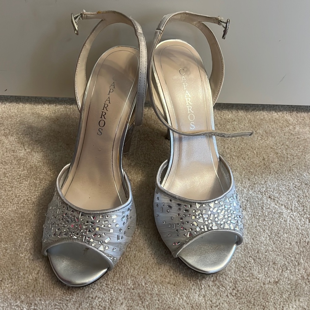 Sliver Jeweled Caparros Stilettos